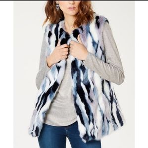 INC International Faux Fur Patchwork Vest Dusk S P